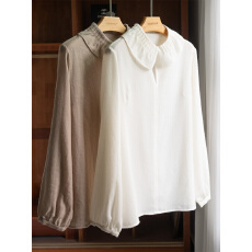 批发有质感又温柔 闭眼不踩雷 羊毛羊绒混纺娃娃领长袖衬衫MP348