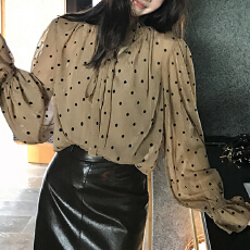 批发龍喜儿 法式优雅复古波点飘带宽松显瘦衬衫女温柔风<b class='q'>长袖</b>上衣L668