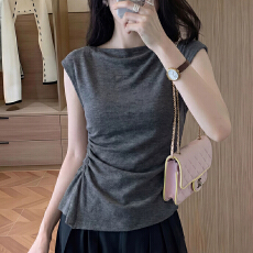 批发韩版气质高级感时髦灰色套头抽绳上衣大码轻熟风显瘦背心2026年夏