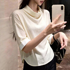 杏色堆堆领时尚百搭衬衫2026年夏季女装新款高级感时尚中袖上衣潮