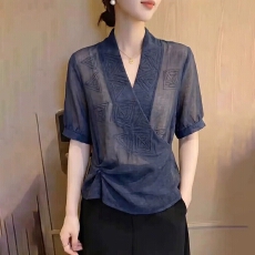 批发洋气减龄超火上衣女2026夏季新款高端老钱风气质简约时尚<b class='q'>大码</b>女装