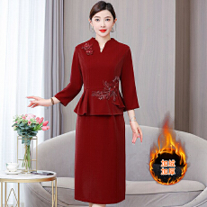 批发加绒加厚高贵改良<b class='q'>旗袍</b>2025年秋冬款洋气准婆婆丈母娘婚宴<b class='q'>连衣裙</b>