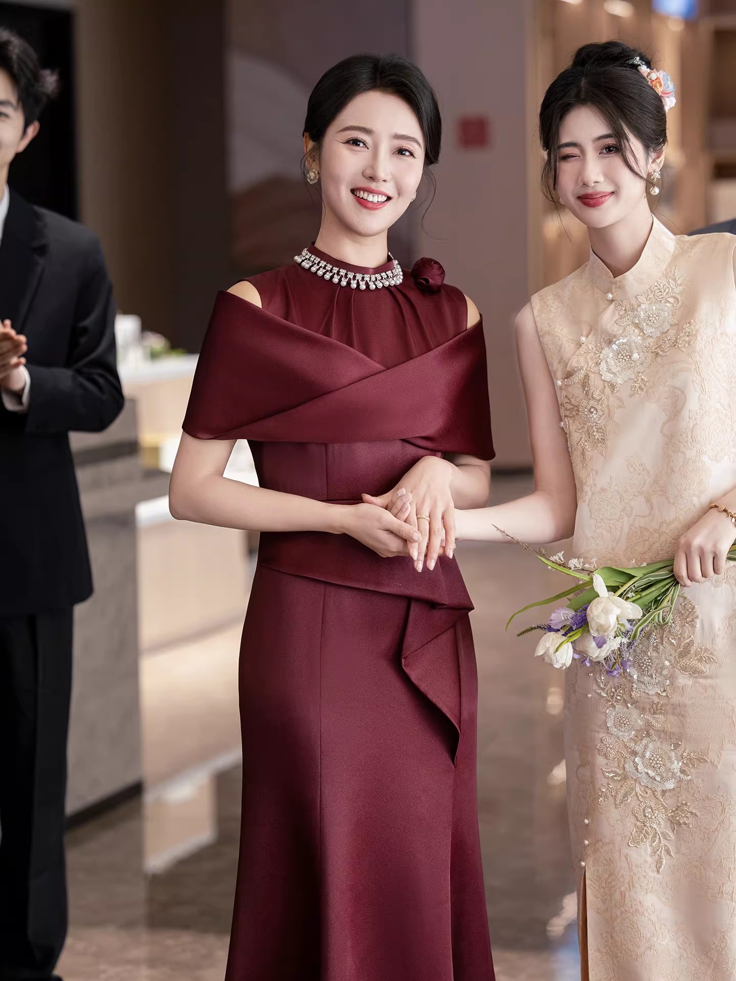 안녕하세요. 시어머니 결혼 연회 예복 보통 웨어러블 빛 럭셔리 고급 센스 결혼 안녕하세요. 서비스 어머니 드레스 드레스