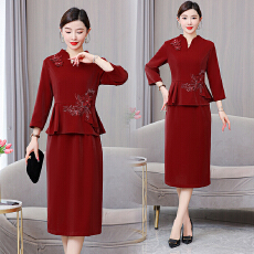 批发旗袍新款202新款春秋装<b class='q'>连衣</b>裙妈妈婚宴礼服高贵喜婆婆婚宴