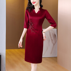 批发2026新新款婚礼妈妈礼服旗袍醋酸缎高档喜婆婆新式旗袍礼服中长款