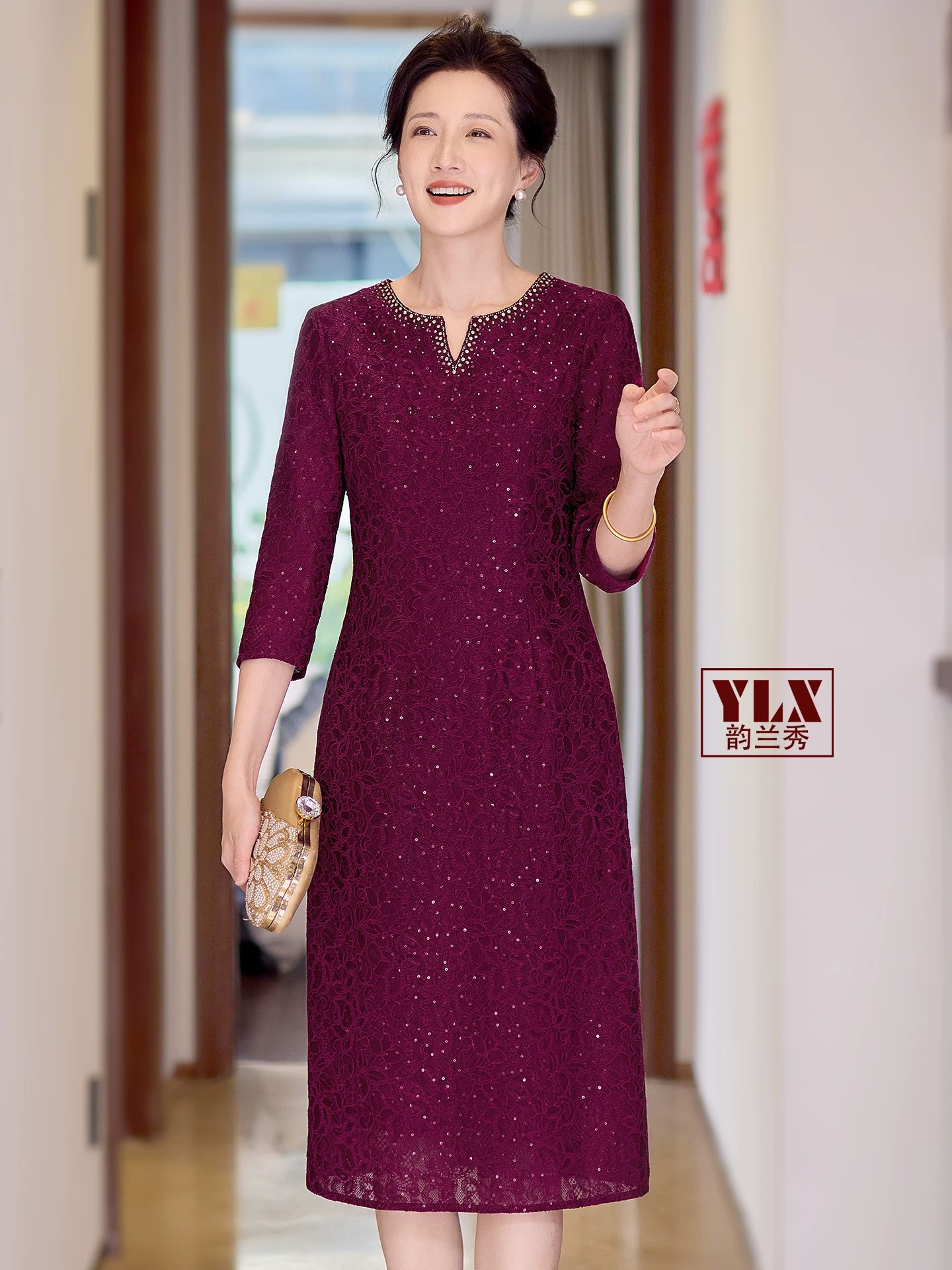 RY7760# 轻奢高级感喜婆婆婚宴装2026新款蕾丝高端品牌妈妈礼服晚装...