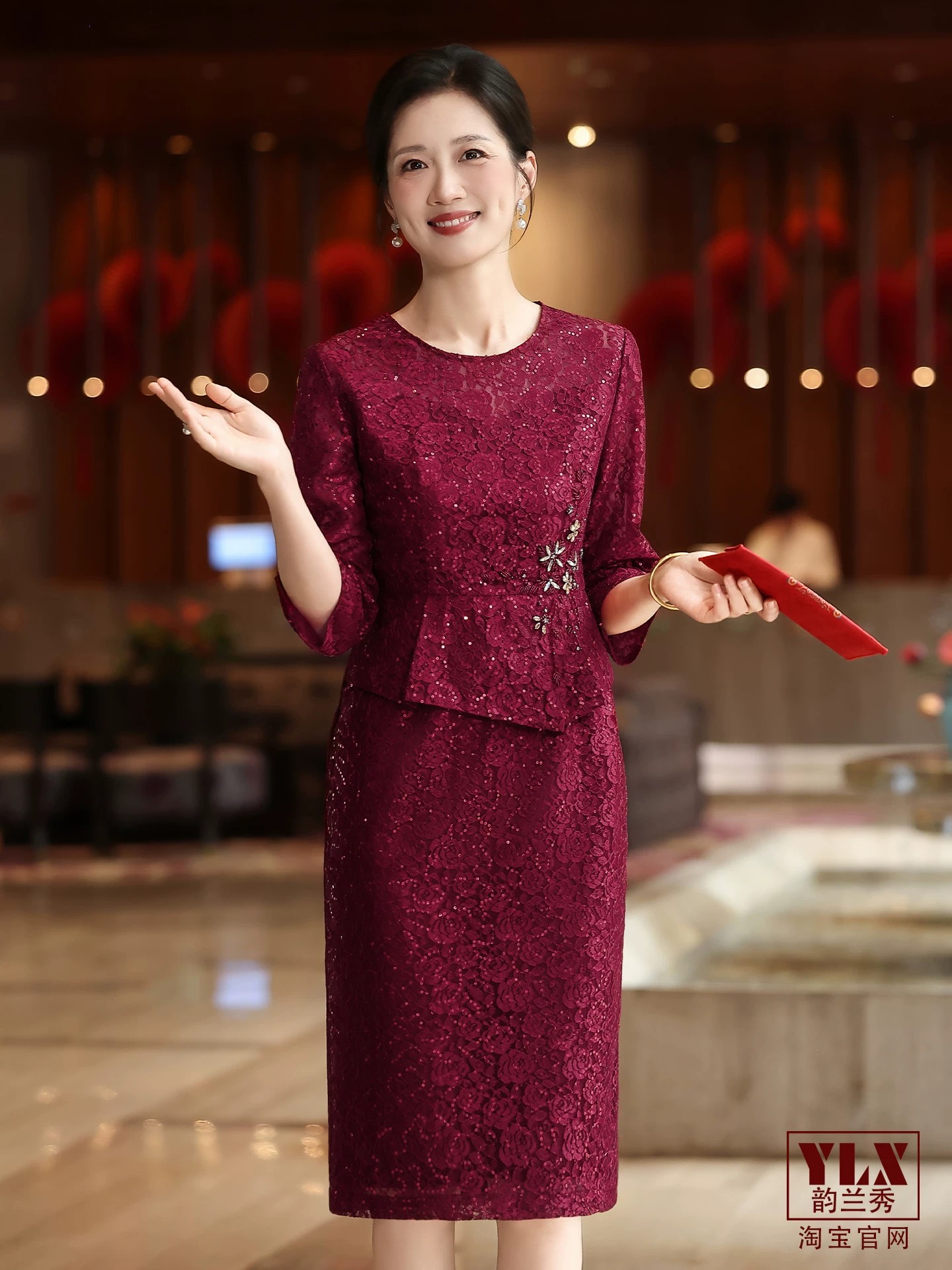 RY7759# 结婚喜婆婆婚宴装2026新款高贵年轻遮肚蕾丝平时可穿妈妈礼...
