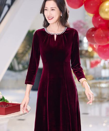 금사 벨벳 예복 안녕하세요. 어머니 드레스 고귀한 품격 시어머니 치파오 드레스 결혼 토스트 서비스 빅 사이즈 가을 겨울