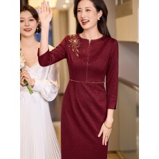批发<b class='q'>高档</b>醋酸礼服婚宴喜妈装高大上喜婆婆旗袍裙敬酒服婚庆晚装