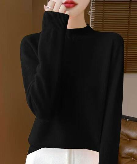 2026 가을 겨울 새로운 순수한 산양 캐시미어 셔츠 여성 반하이넥 풀오버 긴팔 스웨터 루즈핏 쇼트 스타일 니트 기본 셔츠