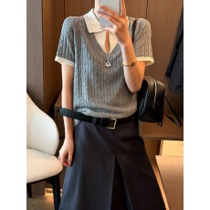 批发<b class='q'>假两件</b>麻花纹冰丝<b class='q'>针织衫</b>女欧洲站2026春装新款欧货女装打底小衫潮