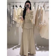 批发高级感气质御姐套装女2025新款绑带收腰长袖衬衫上衣高腰半身长<b class='q'>裙</b>