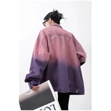 批发ICH MODE美式复古水洗做旧单排扣<b class='q'>牛仔</b>外套女春季新款渐变<b class='q'>上衣</b>夹克
