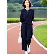 批发女装原创<b class='q'>品牌</b>旗舰店时尚休闲假两件卫衣+松紧腰九分裤套装秋