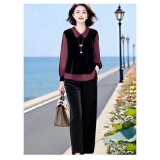 批发女装原创<b class='q'>品牌</b>旗舰店假两件上衣松紧腰显瘦直筒裤套装秋季新款