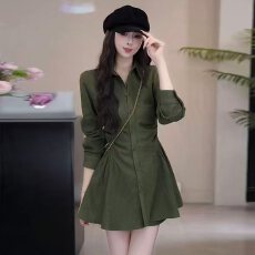 批发2025秋季新款纯色翻领衬衫<b class='q'>裙</b>高腰短裤两件套女小众洋气潮流套装