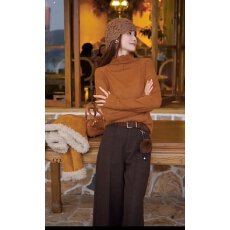 批发秋冬新款纯色百搭显瘦修身毛感打底长袖上衣