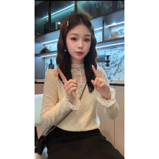 批发2025秋冬洋气半高领长袖<b class='q'>蕾丝</b>内搭打底衫女