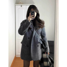 批发碳灰色短款西装毛呢外套女秋冬季高级感2025新款羊毛羊绒呢子大衣