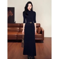 批发2025新款法式时尚气质高级感立领飘带五分<b class='q'>袖</b><b class='q'>T</b><b class='q'>恤</b>+高腰半身裙女