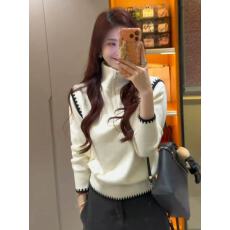 批发韩系<b class='q'>气质</b>撞色半拉链毛衣女装2025秋冬新款宽松慵懒针织衫内搭上衣