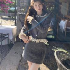 批发迟伞伞23/fw sst系少女感 可拆卸重工手工钩花羊毛针织衫<b class='q'>短裙</b>套装