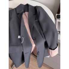 批发灰色西装外套女高级感2025秋装款韩版时尚撞色拼接气质西服