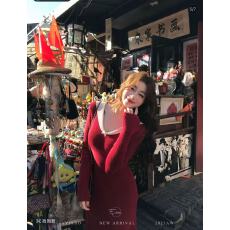 批发EIA一尧还得是姐姐知性气质姐姐V领长袖<b class='q'>连衣裙</b>秋冬显瘦遮肉长
