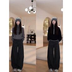 批发高领半拉链毛衣女秋冬慵懒风<b class='q'>长袖</b>针织衫加绒格子<b class='q'>裤</b>套<b class='q'>装</b>