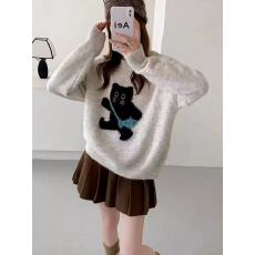 批发初中生圆领卡通小猫套头毛衣少女高中学生针织上衣大童内搭<b class='q'>打底衫</b>