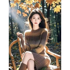 批发超好看咖色毛衣<b class='q'>连衣裙女</b>秋冬2025新款法式收腰显身材内搭打底长裙