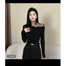 批发约会日秋冬新款拼接<b class='q'>长袖</b>T恤女设计感加绒加厚打底衫上衣