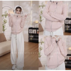 批发韩版双面德绒毛绒高领卫衣女2025秋冬设计感修身显瘦拉链开衫外套