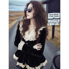 批发法式千金风V领<b class='q'>长袖</b>丝绒<b class='q'>衬衫</b>女冬季新款气质甜美端庄淑女修身上衣