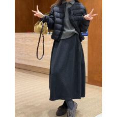 批发深灰色加厚毛呢半身<b class='q'>裙</b>女秋冬2025新款松紧腰遮垮显瘦A字中长<b class='q'>伞</b><b class='q'>裙</b>