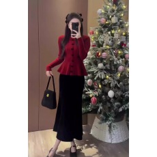 批发秋冬2025今年爆款圣诞穿搭针织开衫内搭打底衫上衣红色毛衣女