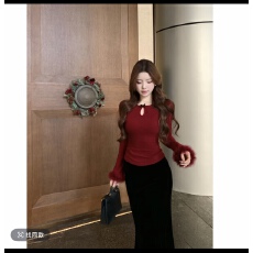 批发鎏金旧梦冬季新款小蝴蝶结镂空毛毛袖打底内搭针织衫