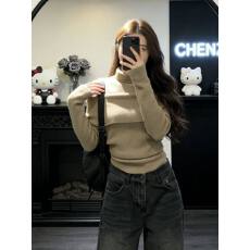 批发小香风斗篷长袖针织女2025秋冬新款露肩高领修身套头上衣