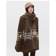 批发颖子定制初雪岛屿慵懒风费尔岛圣诞红毛衣套装女秋冬三件套<b class='q'>裙</b>