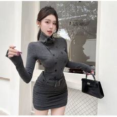 批发INSTUNNING纯欲复古辣妹高领连衣<b class='q'>裙</b>秋冬时尚内搭收腰显瘦包臀<b class='q'>裙</b>