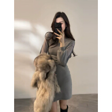 批发灯笼袖褶皱冬季新款连衣<b class='q'>裙</b>显瘦小众设计感百搭<b class='q'>裙</b>子