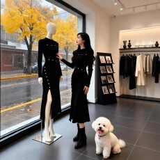 批发2026年巨好看的春秋黑色开叉针织连衣<b class='q'>裙</b>法式气质淡人高知穿搭<b class='q'>裙</b>子