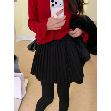 批发hellokay韩系亮片毛呢百褶半身<b class='q'>裙</b>冬高腰显瘦A字短<b class='q'>裙</b>