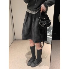 批发2025秋冬新款毛呢格子高腰显瘦加厚蓬蓬<b class='q'>裙</b>女显瘦百搭短款A字<b class='q'>裙</b>