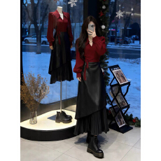 批发冬季搭配一整套<b class='q'>修身</b>衬衫不规则PU皮半身裙时尚轻熟套装女