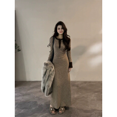 批发长裙<b class='q'>长袖</b>冬季新款拼接连衣裙加绒双层收腰复古裙子