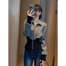 独特别致灰色撞色卫衣女2025秋冬气质名媛高级感时髦洋气拉链上衣