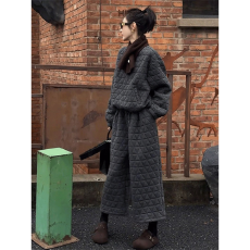 批发冬季一整套穿搭高级感2025灰色<b class='q'>上衣</b><b class='q'>裤</b>子两件套女