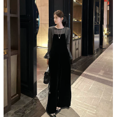 批发LZY知音秋季时尚气质百搭显瘦高腰休闲背带<b class='q'>长裤</b>休闲裤套装