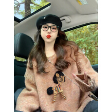 批发小马刺绣毛衣女秋冬季2025新款复古慵懒风设计感宽松减龄<b class='q'>针织衫</b>